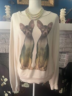 Rare Vintage Wildfox Couture Hairless Sphynx Cat Graphic Sweatshirt